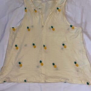 Lucky Brand Pale Yellow Pineapple Detail Tank Top